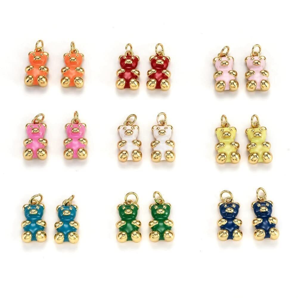 2849 10 pcs Mixed Color Real 18K Gold Plated Brass Enamel Bear Charms